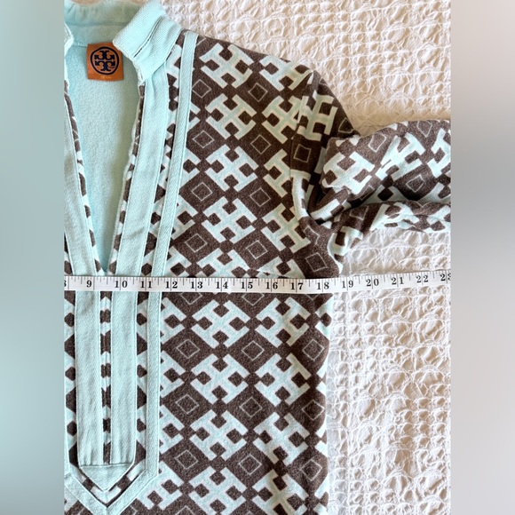 Tory Burch Tory Tunic Cotton French Terry Top Brown Turquoise Medium - Picture 10 of 13
